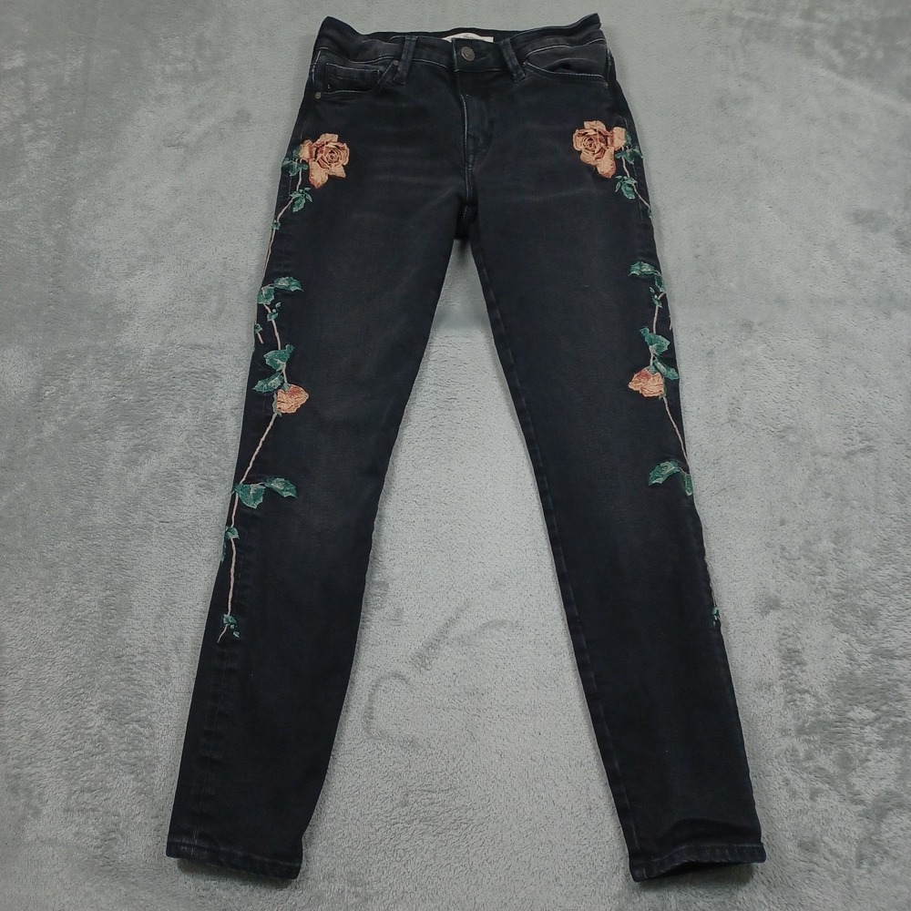Mavi Jeans Womens 25 Black‎ Denim Skinny Floral Adriana Mid Rise Ankle